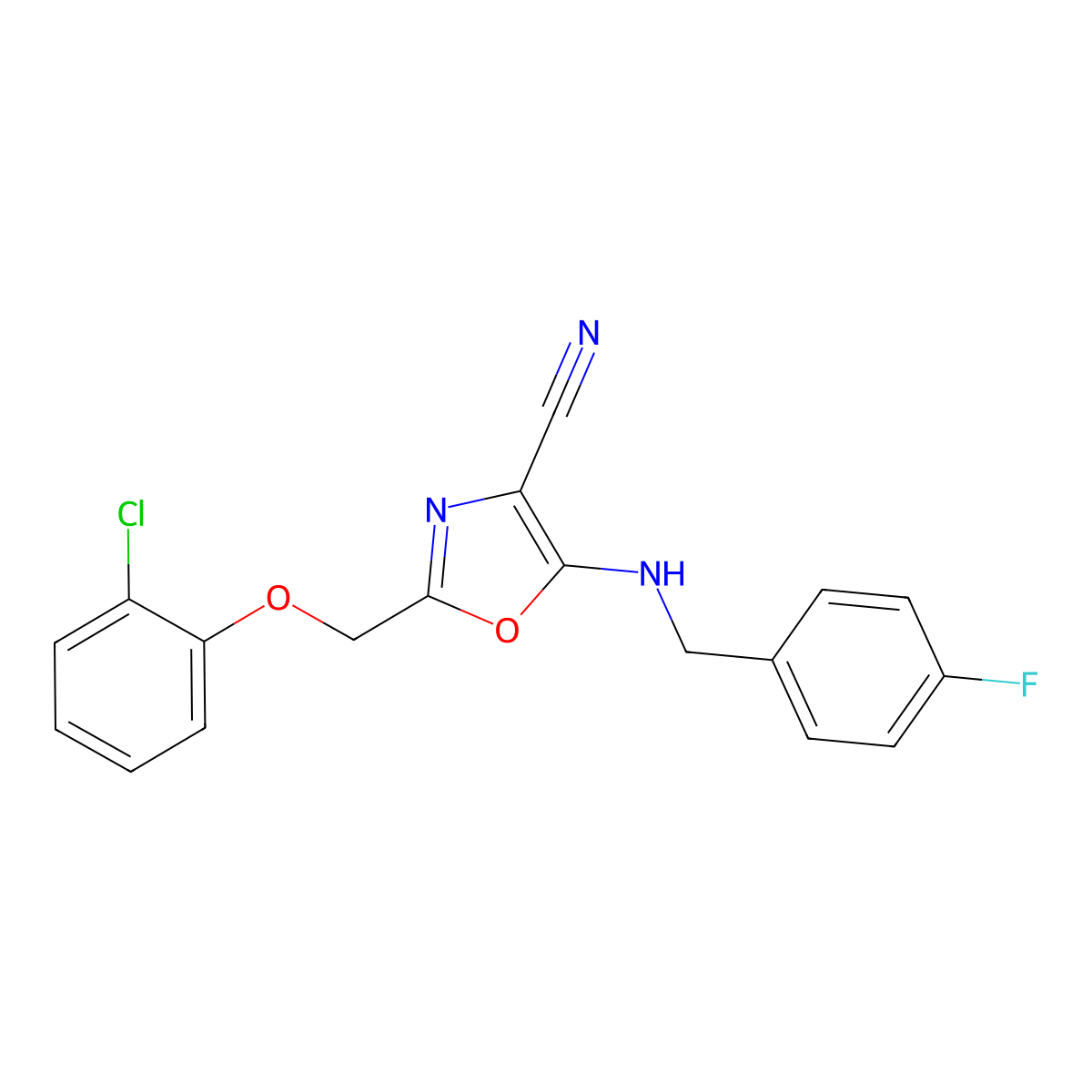 2-[(2-Chlorophenoxy)methyl]-5-[(4-fluorobenzyl)amino]-1,3-oxazole-4-carbonitrile molecular structure, CAS 606948-80-5