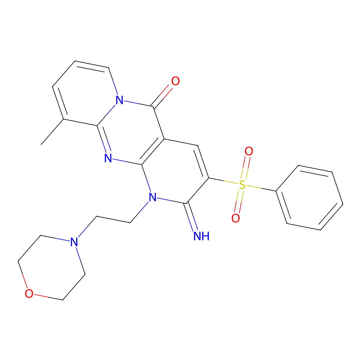 2-Imino-10-methyl-1-(2-(4-morpholinyl)ethyl)-3-(phenylsulfonyl)-1,2-dihydro-5H-dipyrido(1,2-A:2,3-D)pyrimidin-5-one molecular structure, CAS 606949-06-8