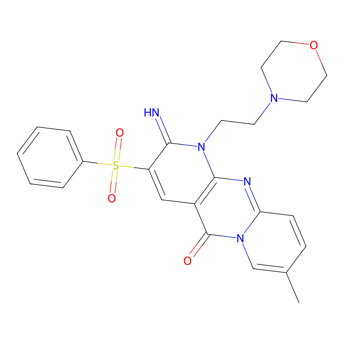3-Benzenesulfonyl-2-imino-6-methyl-1-(2-morpholin-4-yl-ethyl)-1,2-dihydro-1,9,10a-triaza-anthracen-10-one molecular structure, CAS 606949-45-5
