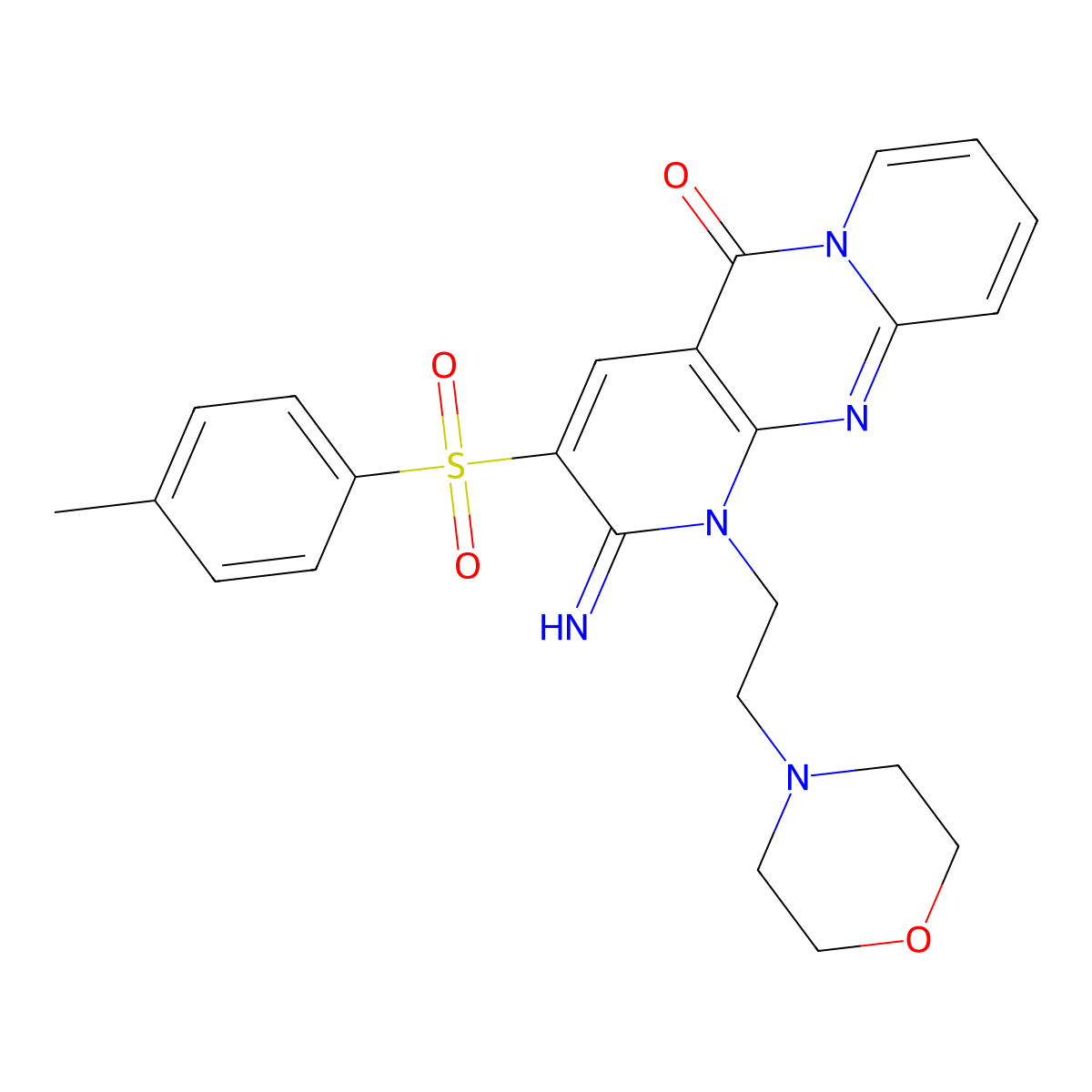 2-imino-1-(2-morpholinoethyl)-3-tosyl-1H-dipyrido[1,2-a:2',3'-d]pyrimidin-5(2H)-one molecular structure, CAS 606949-69-3
