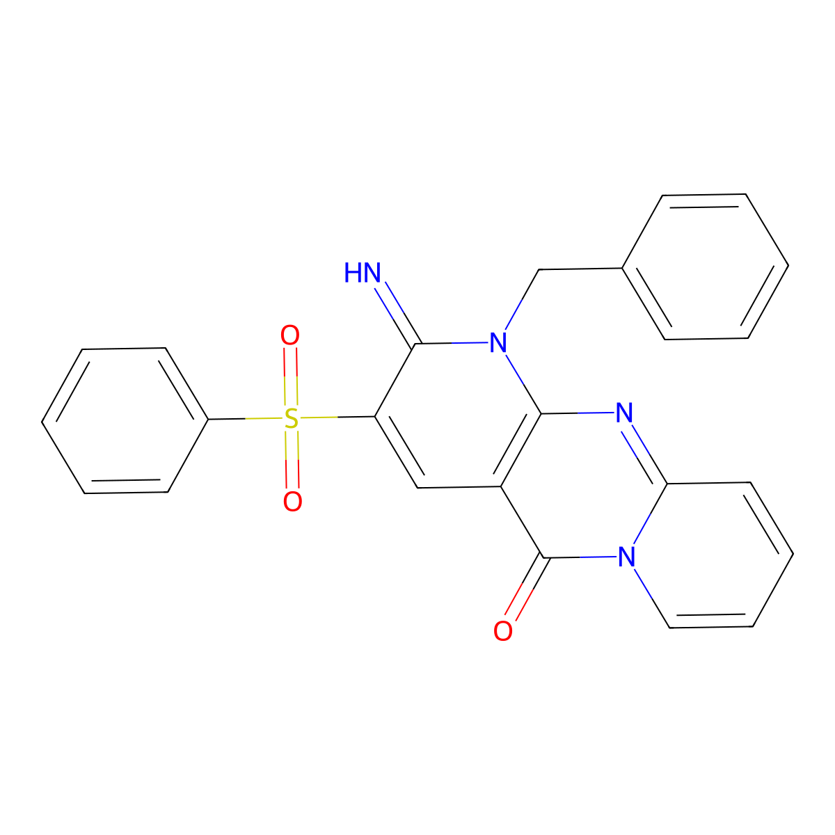 1-benzyl-2-imino-3-(phenylsulfonyl)-1H-dipyrido[1,2-a:2',3'-d]pyrimidin-5(2H)-one molecular structure, CAS 606949-89-7