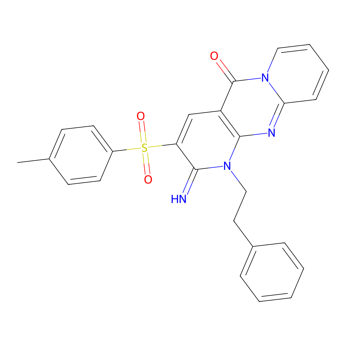 2-imino-3-[(4-methylphenyl)sulfonyl]-1-(2-phenylethyl)-1,2-dihydro-5H-dipyrido[1,2-a:2',3'-d]pyrimidin-5-one molecular structure, CAS 606949-91-1