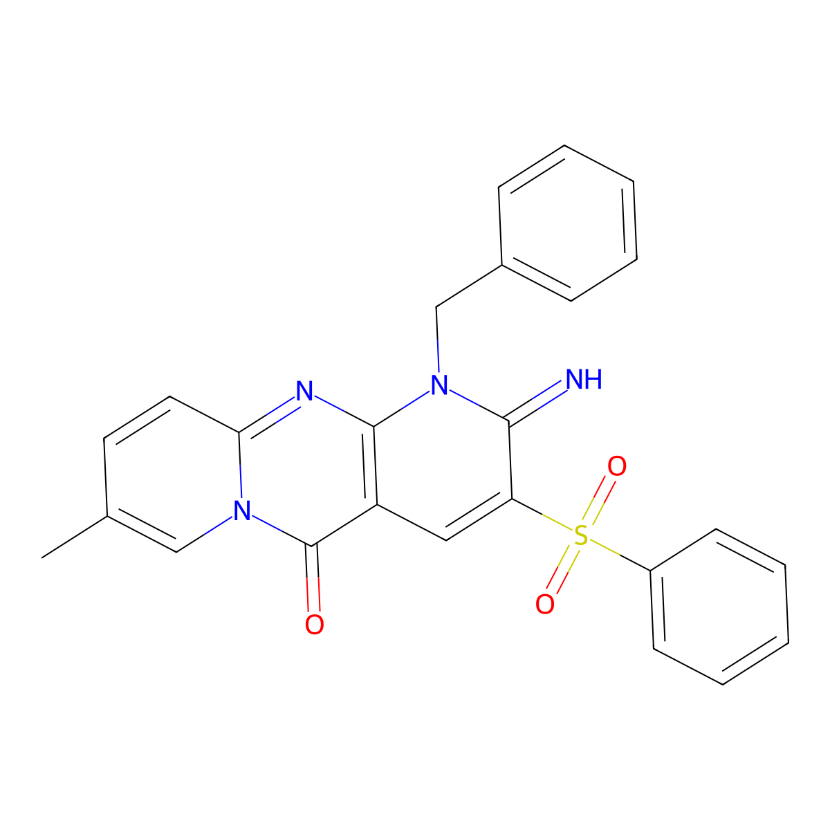 1-benzyl-2-imino-8-methyl-3-(phenylsulfonyl)-1,2-dihydro-5H-dipyrido[1,2-a:2',3'-d]pyrimidin-5-one molecular structure, CAS 606950-50-9