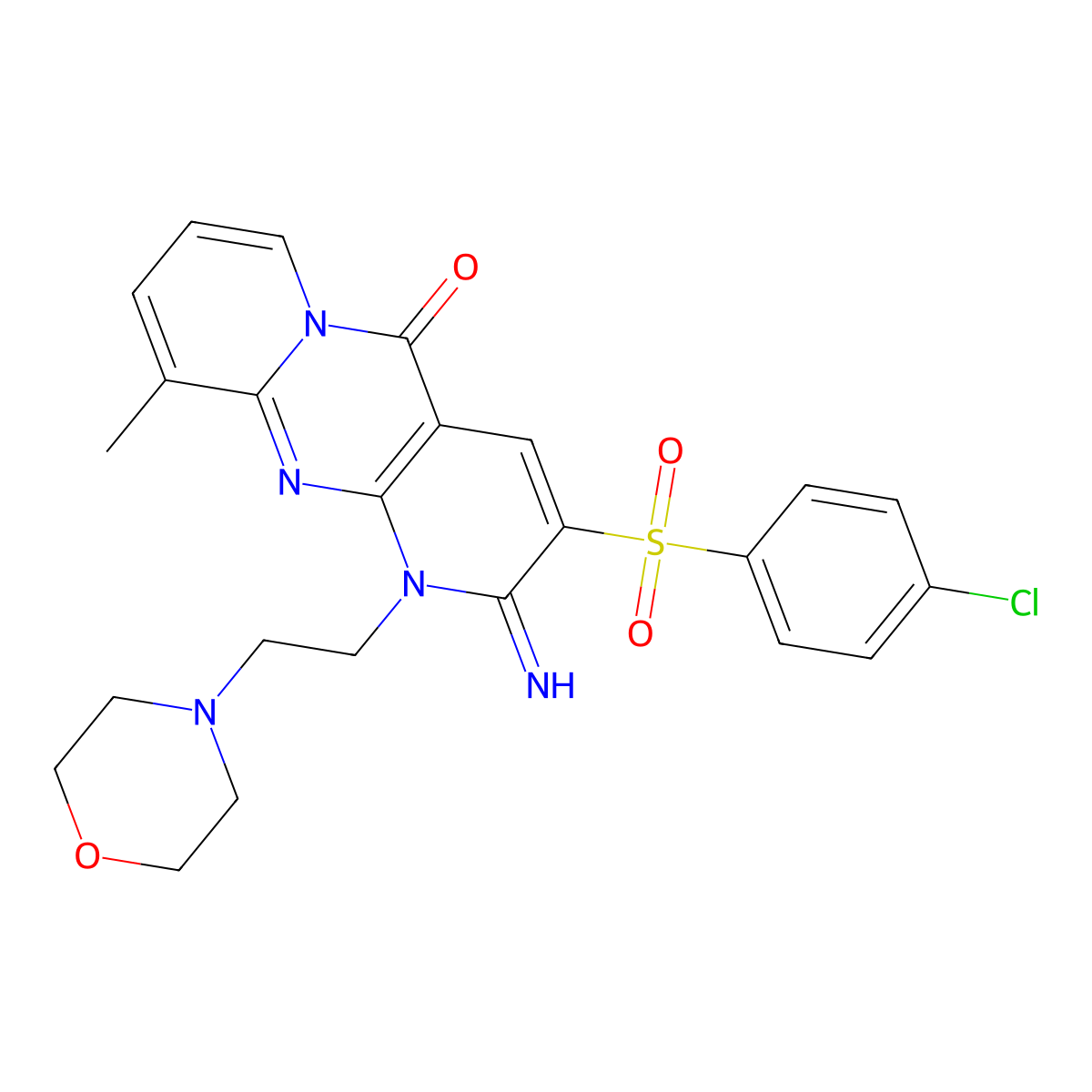 3-[(4-Chlorophenyl)sulfonyl]-2-imino-10-methyl-1-[2-(4-morpholinyl)ethyl]-1,2-dihydro-5H-dipyrido[1,2-A:2,3-D]pyrimidin-5-one molecular structure, CAS 606951-05-7