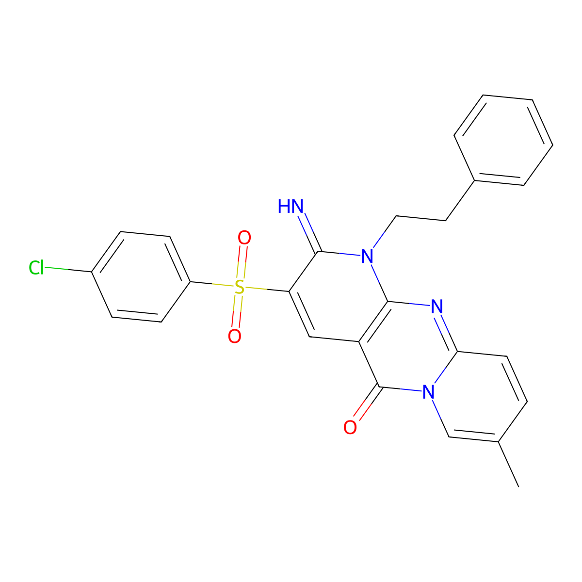 3-[(4-chlorophenyl)sulfonyl]-2-imino-8-methyl-1-(2-phenylethyl)-1,2-dihydro-5H-dipyrido[1,2-a:2',3'-d]pyrimidin-5-one molecular structure, CAS 606951-52-4