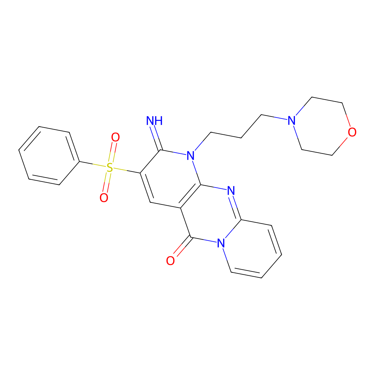 2-Imino-1-(3-(4-morpholinyl)propyl)-3-(phenylsulfonyl)-1,2-dihydro-5H-dipyrido(1,2-A:2,3-D)pyrimidin-5-one molecular structure, CAS 606951-63-7