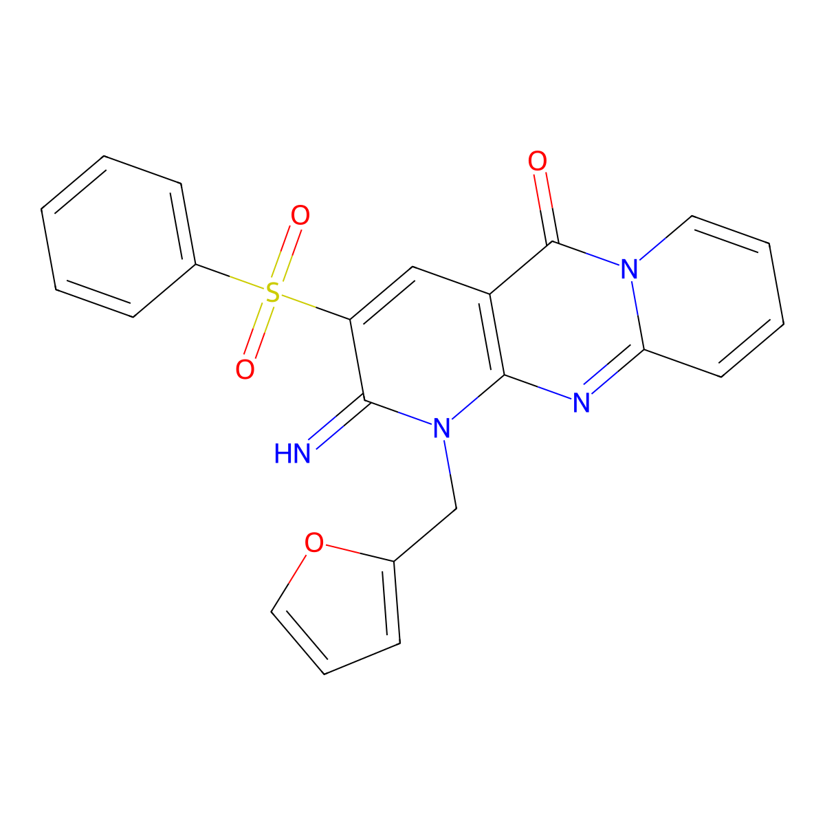 1-(2-Furylmethyl)-2-imino-3-(phenylsulfonyl)-1,2-dihydro-5H-dipyrido(1,2-A:2,3-D)pyrimidin-5-one molecular structure, CAS 606951-74-0