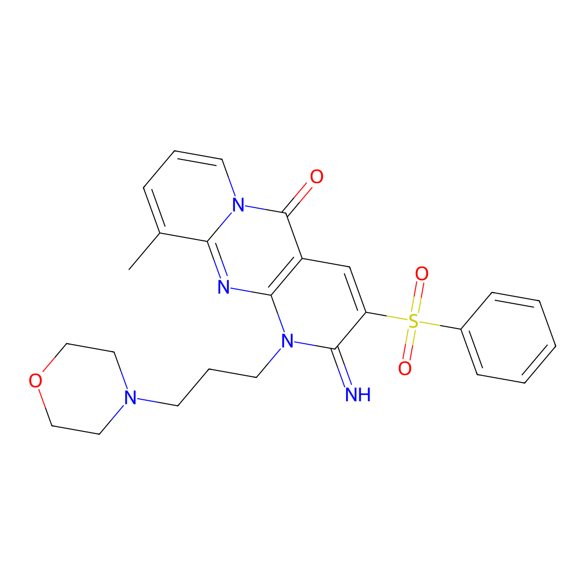 5-(Benzenesulfonyl)-6-imino-11-methyl-7-[3-(morpholin-4-yl)propyl]-1,7,9-triazatricyclo[8.4.0.0^{3,8}]tetradeca-3(8),4,9,11,13-pentaen-2-one molecular structure, CAS 606951-85-3