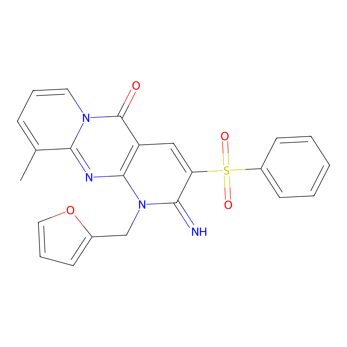 1-(2-furylmethyl)-2-imino-10-methyl-3-(phenylsulfonyl)-1,2-dihydro-5H-dipyrido[1,2-a:2,3-d]pyrimidin-5-one molecular structure, CAS 606951-92-2