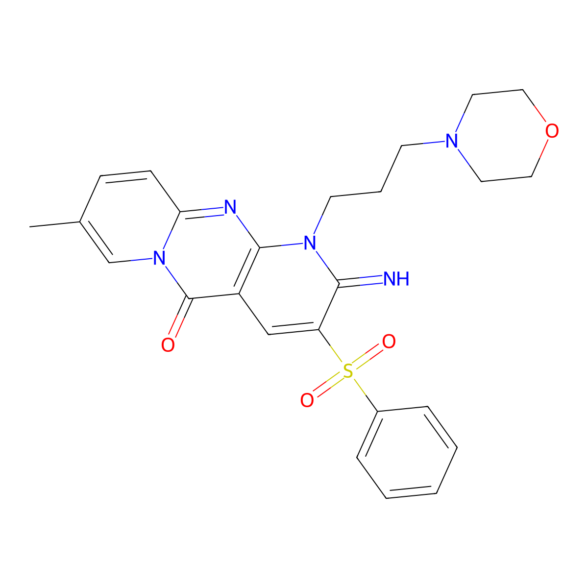 2-imino-8-methyl-1-(3-morpholin-4-ylpropyl)-3-(phenylsulfonyl)-1,2-dihydro-5H-dipyrido[1,2-a:2',3'-d]pyrimidin-5-one molecular structure, CAS 606952-08-3