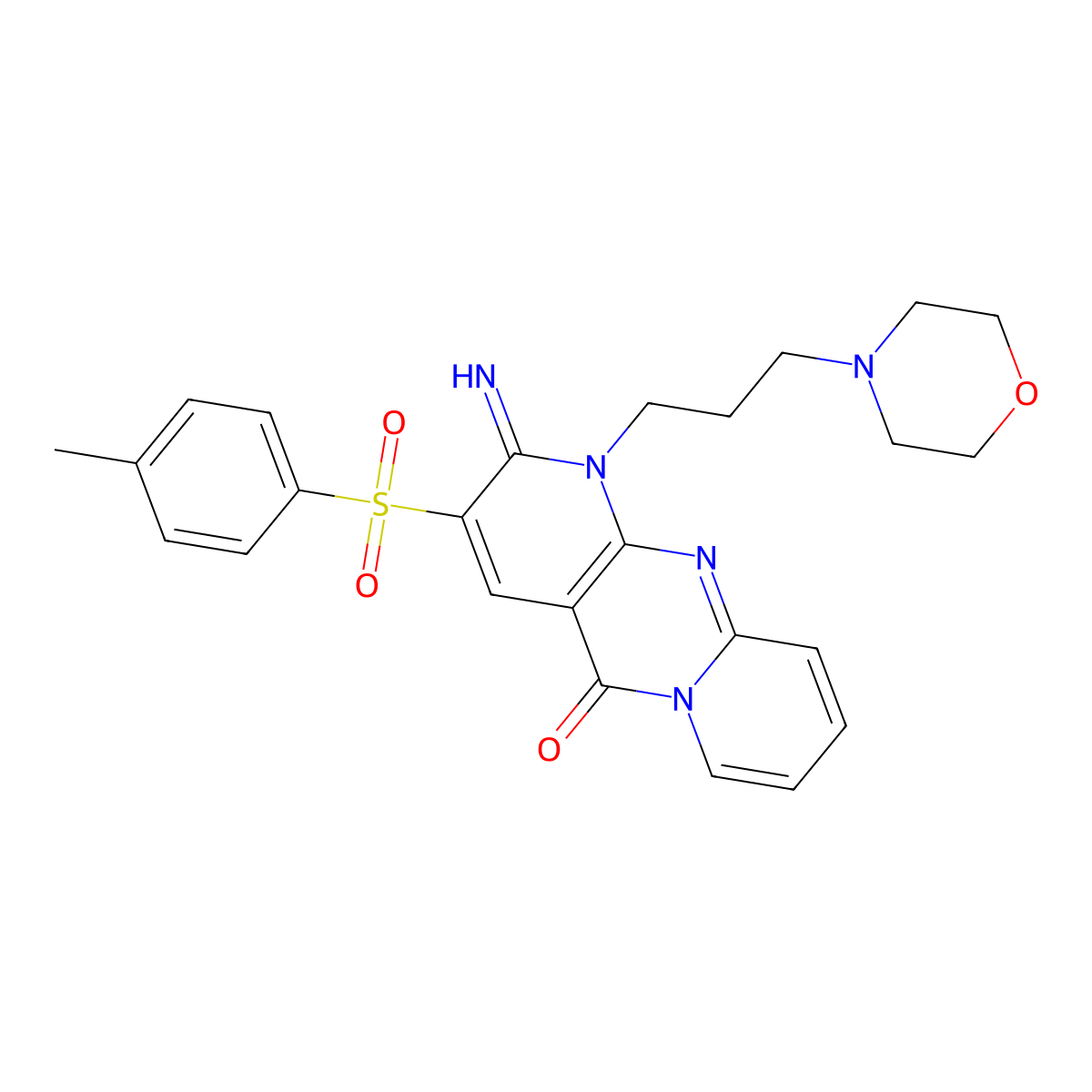 2-Imino-3-((4-methylphenyl)sulfonyl)-1-(3-(4-morpholinyl)propyl)-1,2-dihydro-5H-dipyrido(1,2-A:2,3-D)pyrimidin-5-one molecular structure, CAS 606952-31-2