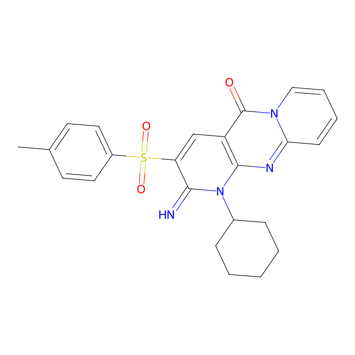 1-cyclohexyl-2-imino-3-[(4-methylphenyl)sulfonyl]-1,2-dihydro-5H-dipyrido[1,2-a:2',3'-d]pyrimidin-5-one molecular structure, CAS 606952-79-8