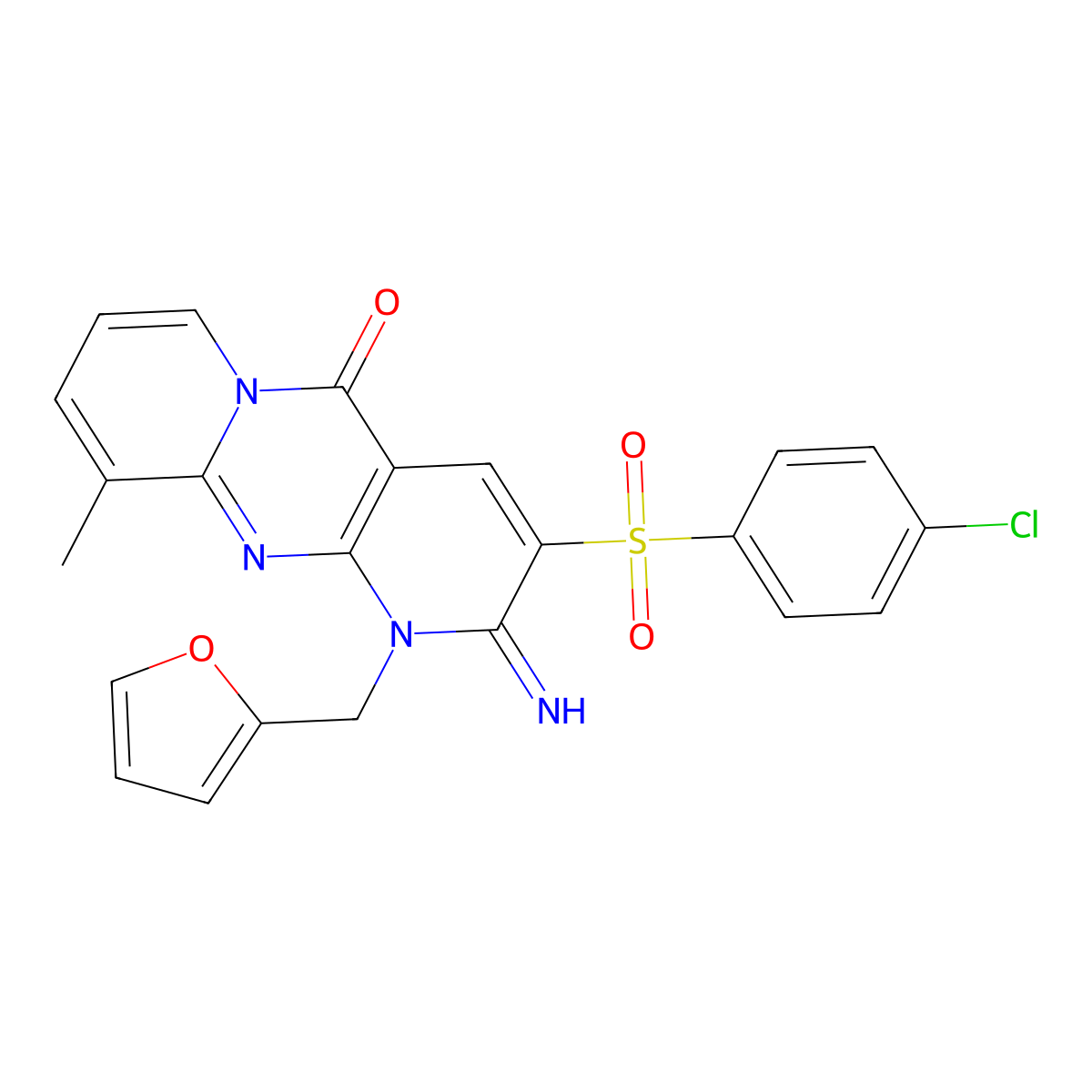 3-[(4-chlorophenyl)sulfonyl]-1-(2-furylmethyl)-2-imino-10-methyl-1,2-dihydro-5H-dipyrido[1,2-a:2,3-d]pyrimidin-5-one molecular structure, CAS 606953-32-6