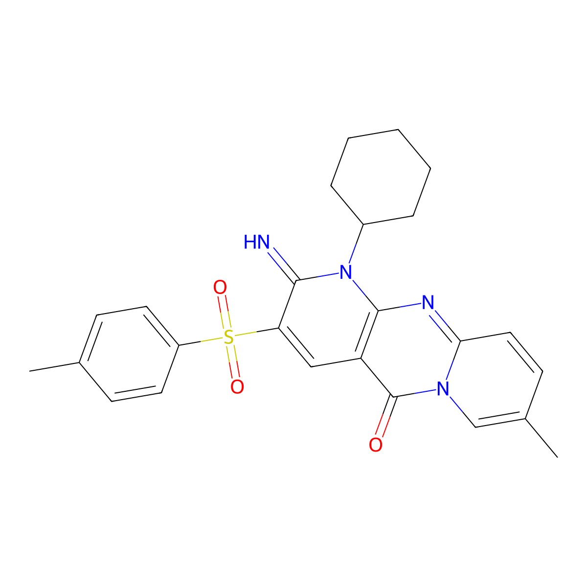 1-cyclohexyl-2-imino-8-methyl-3-[(4-methylphenyl)sulfonyl]-1,2-dihydro-5H-dipyrido[1,2-a:2',3'-d]pyrimidin-5-one molecular structure, CAS 606953-43-9