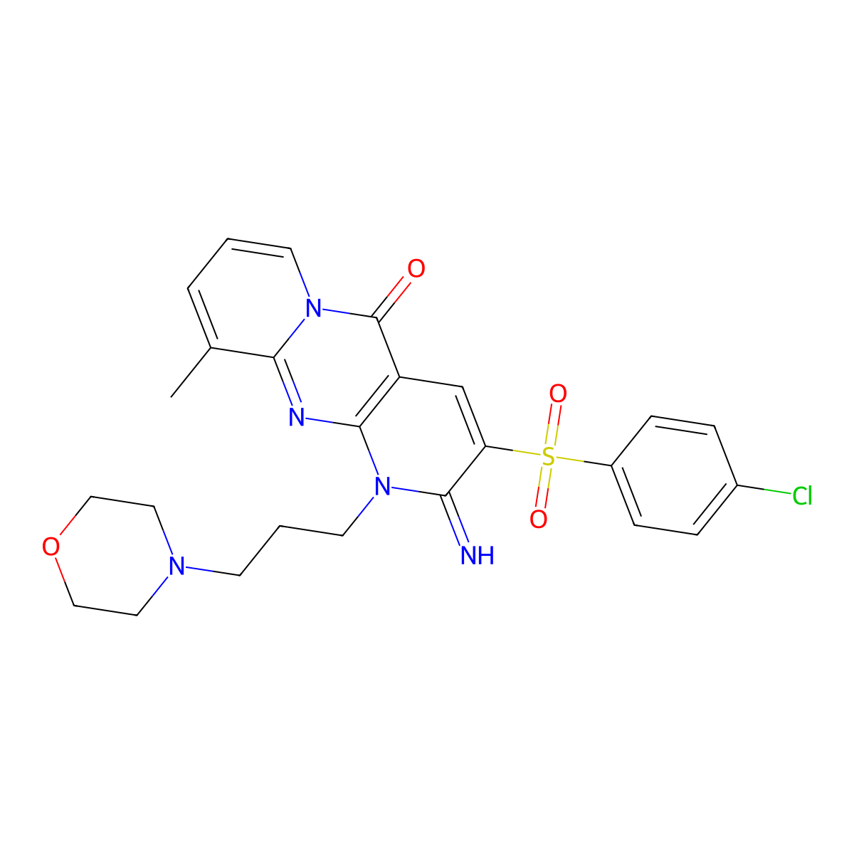 3-[(4-chlorophenyl)sulfonyl]-2-imino-10-methyl-1-[3-(morpholin-4-yl)propyl]-1,2-dihydro-5H-dipyrido[1,2-a:2',3'-d]pyrimidin-5-one molecular structure, CAS 606953-47-3