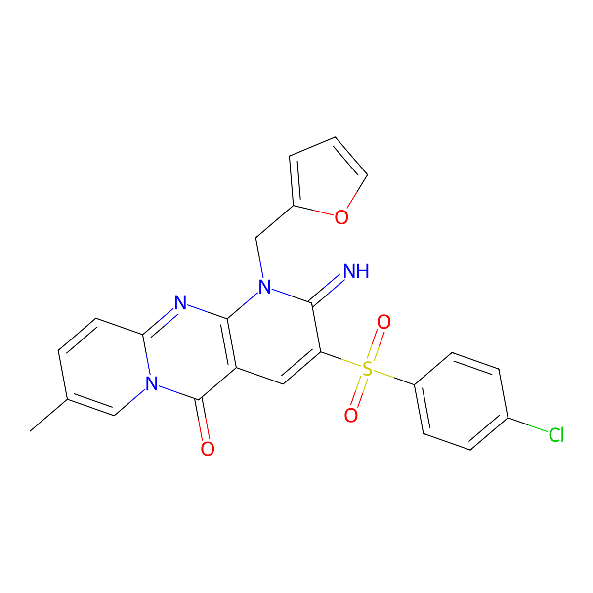3-((4-Chlorophenyl)sulfonyl)-1-(2-furylmethyl)-2-imino-8-methyl-1,2-dihydro-5H-dipyrido(1,2-A:2,3-D)pyrimidin-5-one molecular structure, CAS 606953-66-6