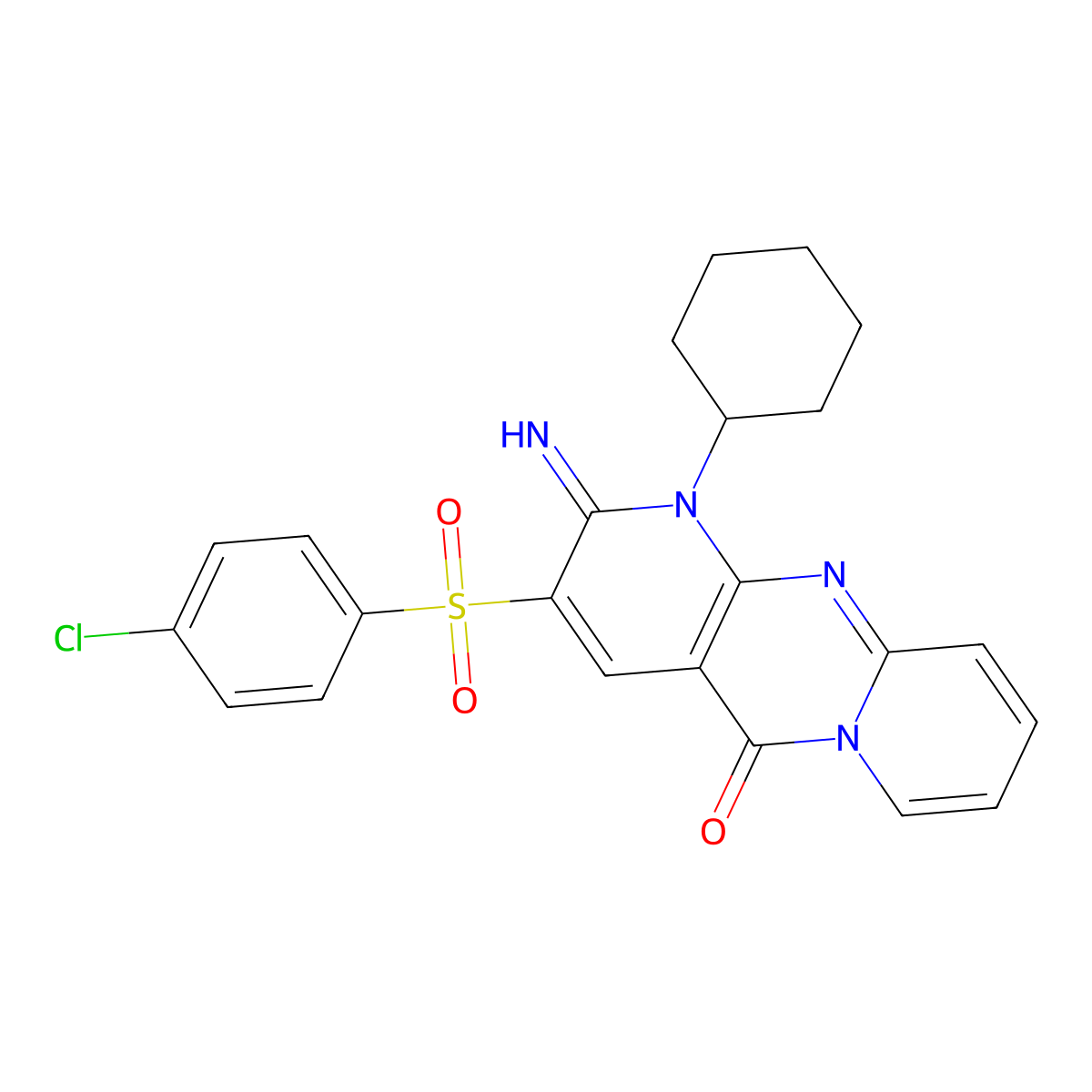 3-[(4-chlorophenyl)sulfonyl]-1-cyclohexyl-2-imino-1,2-dihydro-5H-dipyrido[1,2-a:2',3'-d]pyrimidin-5-one molecular structure, CAS 606953-74-6
