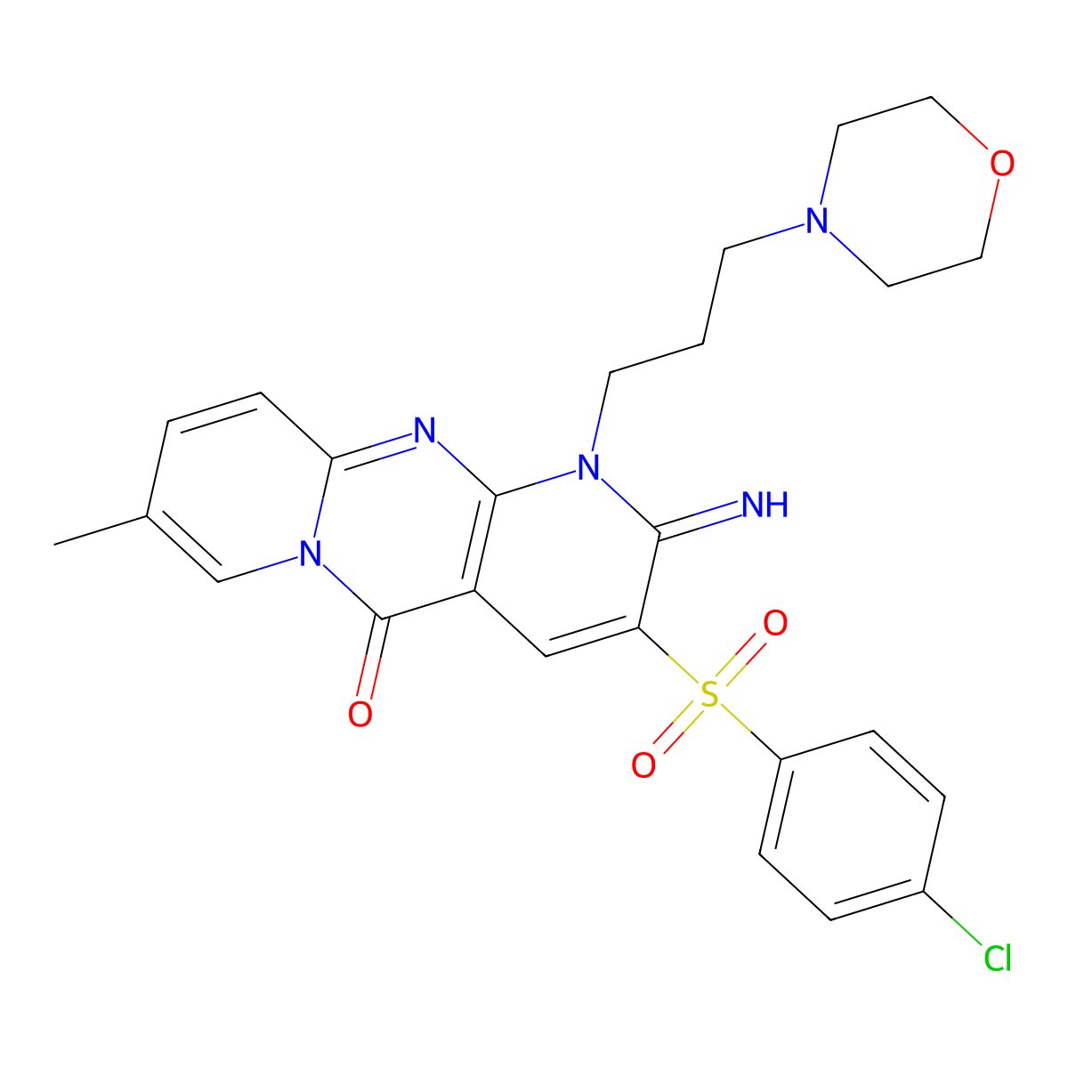 3-[(4-chlorophenyl)sulfonyl]-2-imino-8-methyl-1-[3-(morpholin-4-yl)propyl]-1,2-dihydro-5H-dipyrido[1,2-a:2',3'-d]pyrimidin-5-one molecular structure, CAS 606953-79-1