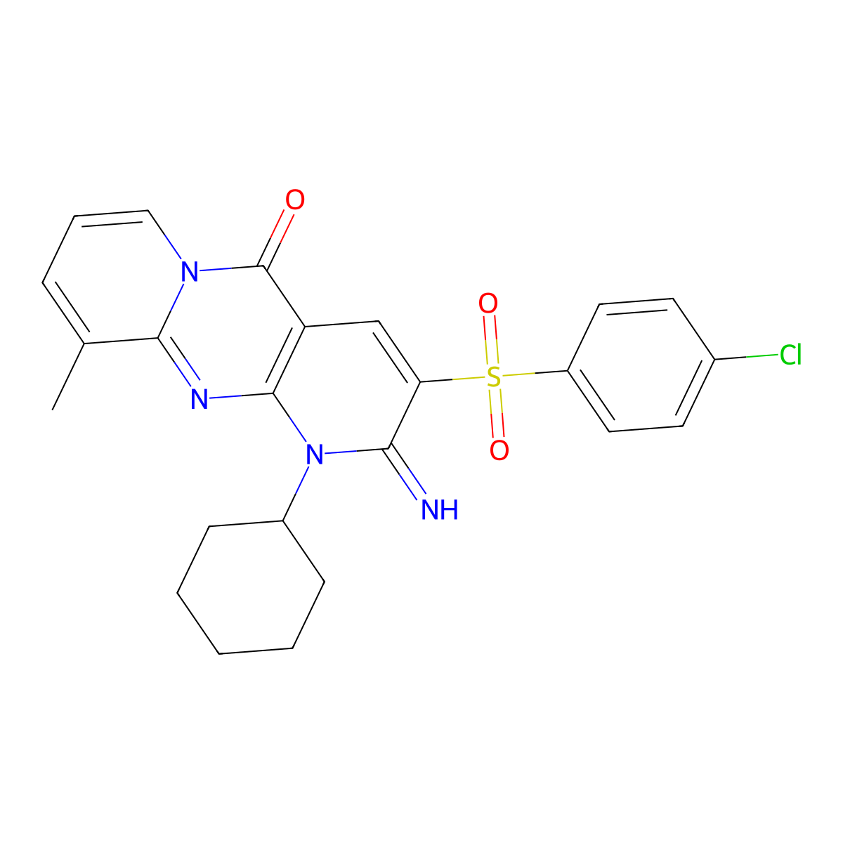 3-[(4-Chlorophenyl)sulfonyl]-1-cyclohexyl-2-imino-10-methyl-1,2-dihydro-5H-dipyrido[1,2-A:2,3-D]pyrimidin-5-one molecular structure, CAS 606954-06-7