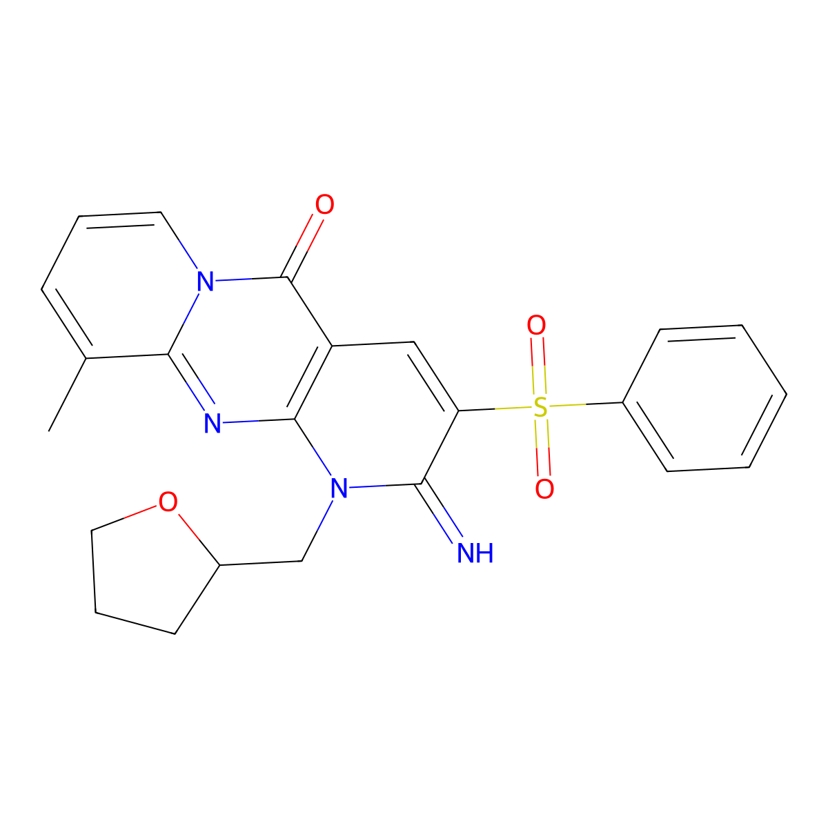 3-Benzenesulfonyl-2-imino-8-methyl-1-(tetrahydro-furan-2-ylmethyl)-1,2-dihydro-1,9,10a-triaza-anthrace n-10-one molecular structure, CAS 606954-16-9