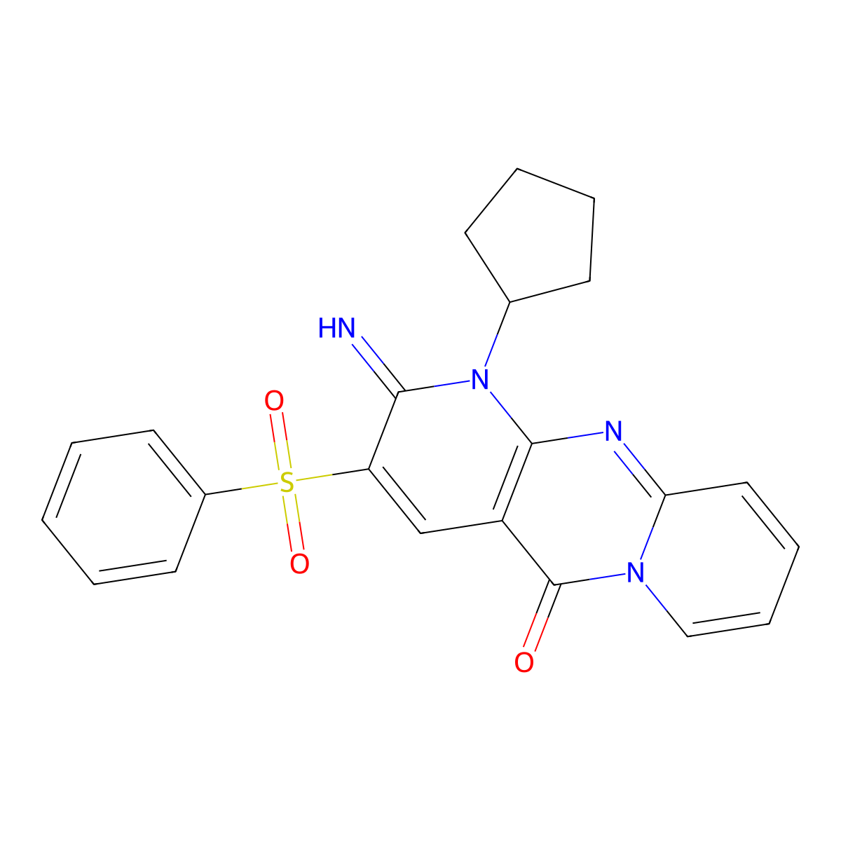 1-cyclopentyl-2-imino-3-(phenylsulfonyl)-1,2-dihydro-5H-dipyrido[1,2-a:2',3'-d]pyrimidin-5-one molecular structure, CAS 606954-45-4