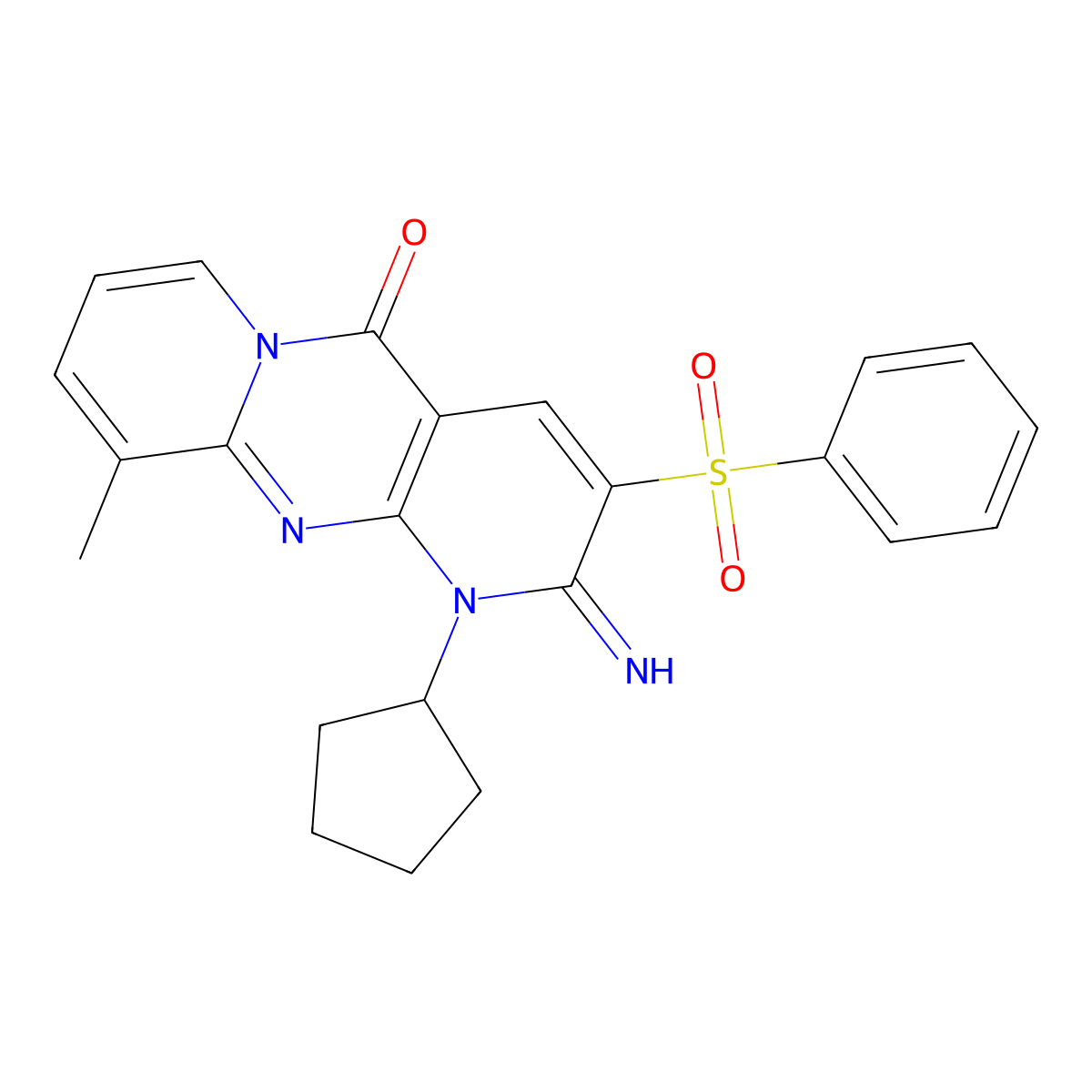 1-Cyclopentyl-2-imino-10-methyl-3-(phenylsulfonyl)-1,2-dihydro-5H-dipyrido(1,2-A:2,3-D)pyrimidin-5-one molecular structure, CAS 606954-52-3