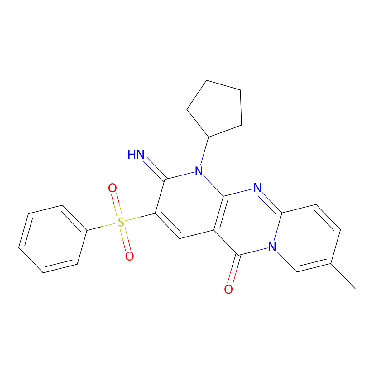 1-Cyclopentyl-2-imino-8-methyl-3-(phenylsulfonyl)-1,2-dihydro-5H-dipyrido[1,2-A:2,3-D]pyrimidin-5-one molecular structure, CAS 606954-62-5