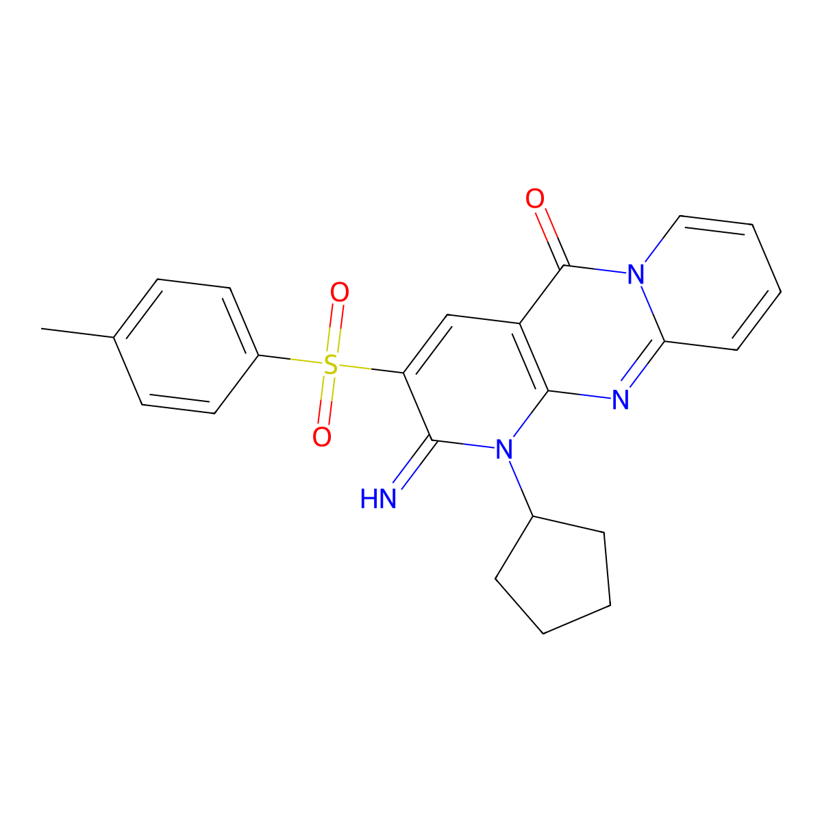 1-cyclopentyl-2-imino-3-[(4-methylphenyl)sulfonyl]-1,2-dihydro-5H-dipyrido[1,2-a:2',3'-d]pyrimidin-5-one molecular structure, CAS 606954-70-5
