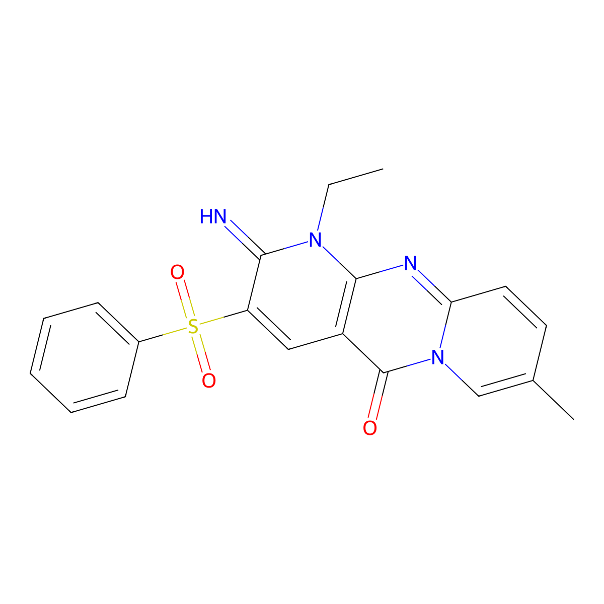 1-ethyl-2-imino-8-methyl-3-(phenylsulfonyl)-1H-dipyrido[1,2-a:2',3'-d]pyrimidin-5(2H)-one molecular structure, CAS 606954-81-8