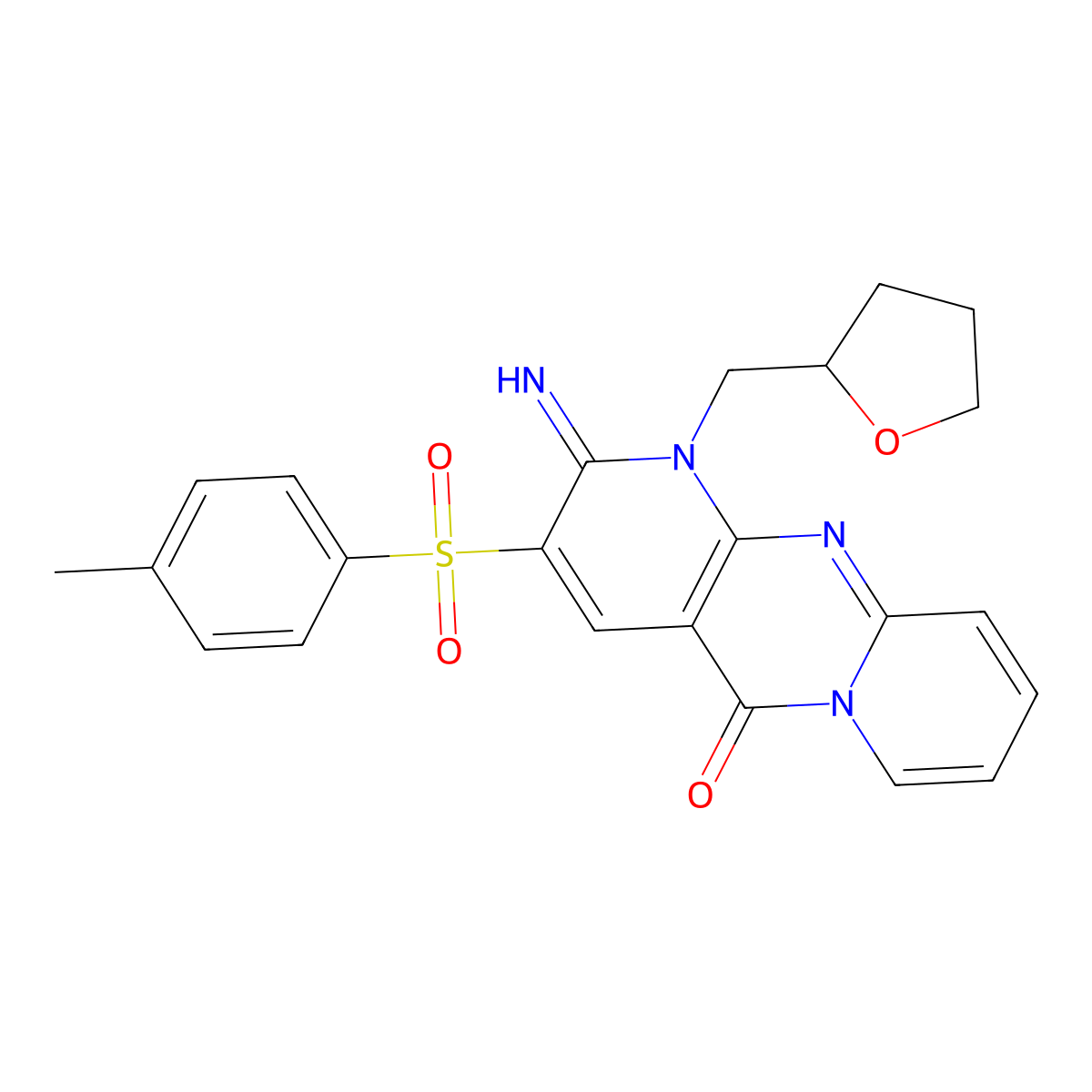 2-Imino-3-[(4-methylphenyl)sulfonyl]-1-(tetrahydro-2-furanylmethyl)-1,2-dihydro-5H-dipyrido[1,2-A:2,3-D]pyrimidin-5-one molecular structure, CAS 606954-87-4