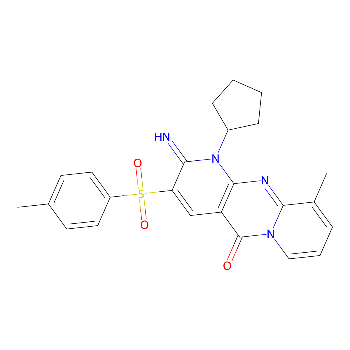 1-Cyclopentyl-2-imino-10-methyl-3-[(4-methylphenyl)sulfonyl]-1,2-dihydro-5H-dipyrido[1,2-A:2,3-D]pyrimidin-5-one molecular structure, CAS 606954-90-9
