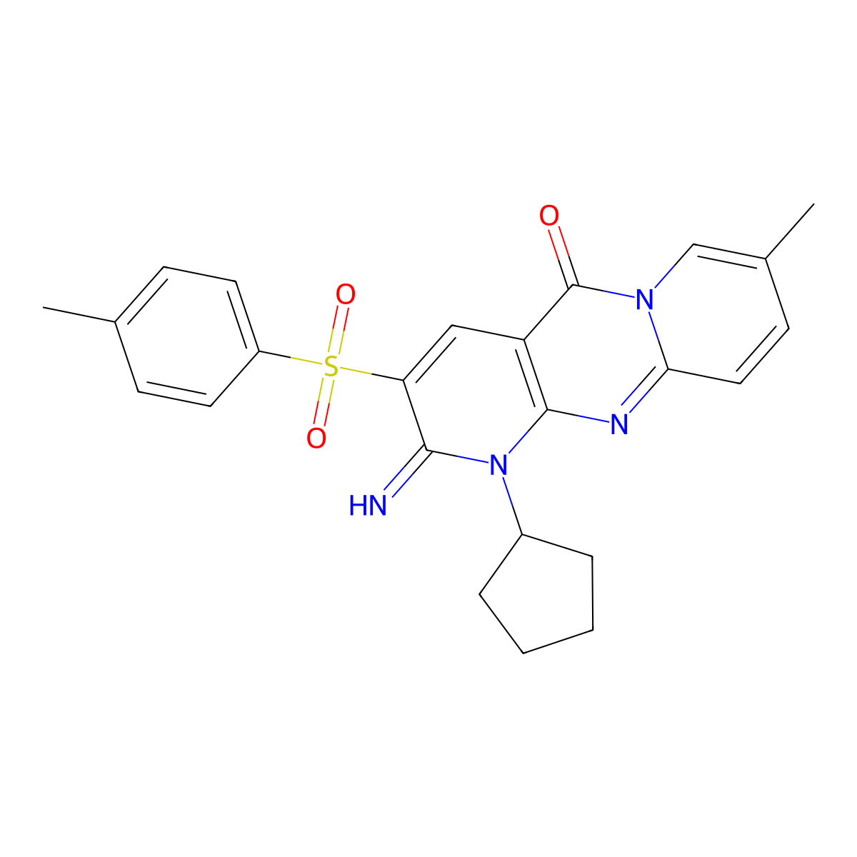 1-Cyclopentyl-2-imino-8-methyl-3-[(4-methylphenyl)sulfonyl]-1,2-dihydro-5H-dipyrido[1,2-A:2,3-D]pyrimidin-5-one molecular structure, CAS 606955-12-8