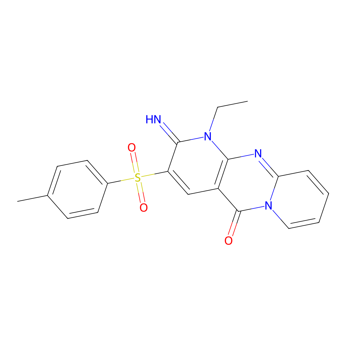 1-Ethyl-2-imino-3-((4-methylphenyl)sulfonyl)-1,2-dihydro-5H-dipyrido(1,2-A:2,3-D)pyrimidin-5-one molecular structure, CAS 606955-21-9