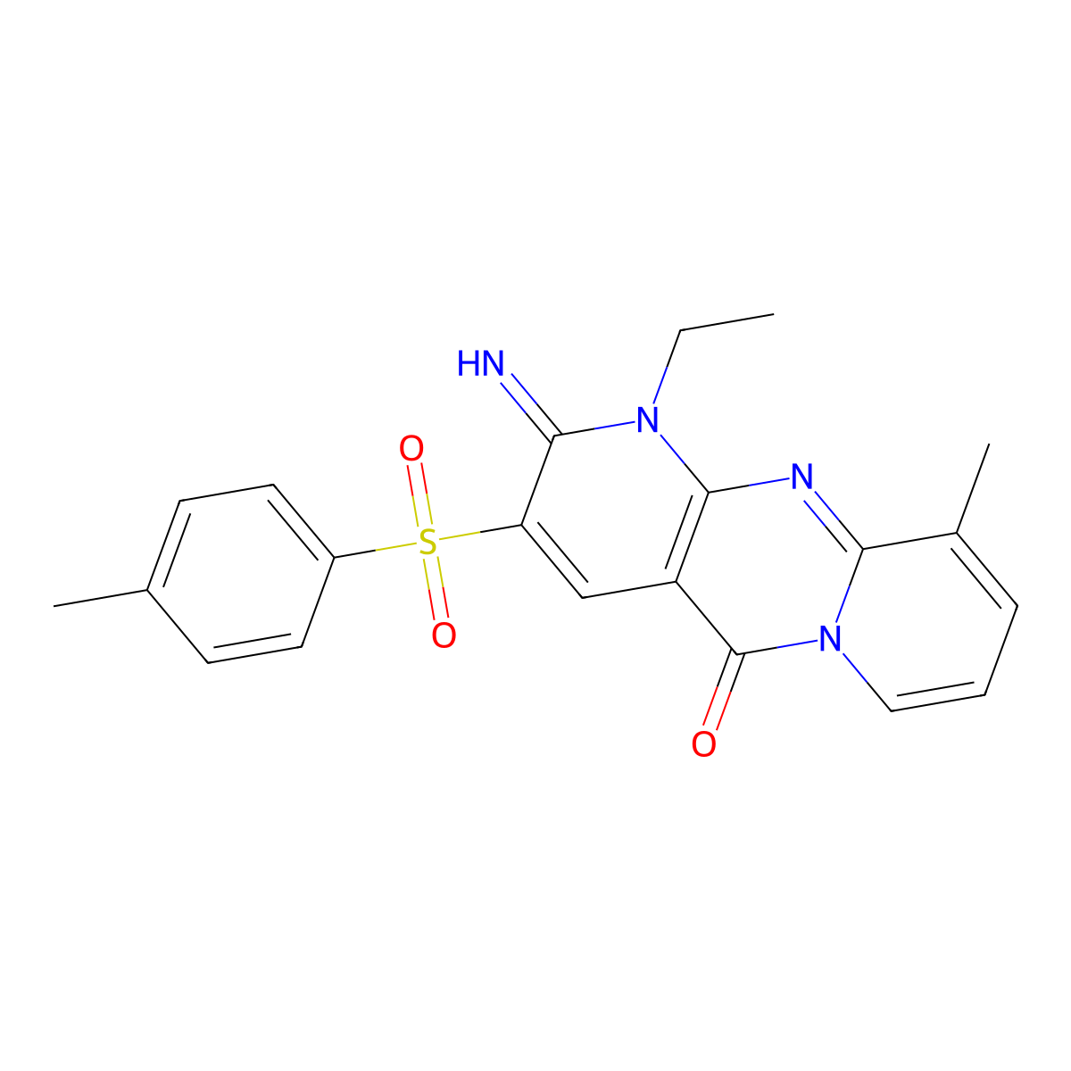 1-Ethyl-2-imino-8-methyl-3-(toluene-4-sulfonyl)-1,2-dihydro-1,9,10a-triaza-anthr molecular structure, CAS 606955-64-0