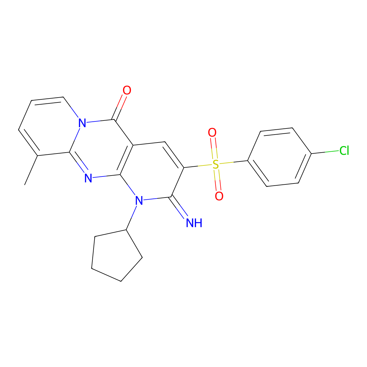 3-((4-Chlorophenyl)sulfonyl)-1-cyclopentyl-2-imino-10-methyl-1,2-dihydro-5H-dipyrido(1,2-A:2,3-D)pyrimidin-5-one molecular structure, CAS 606955-69-5