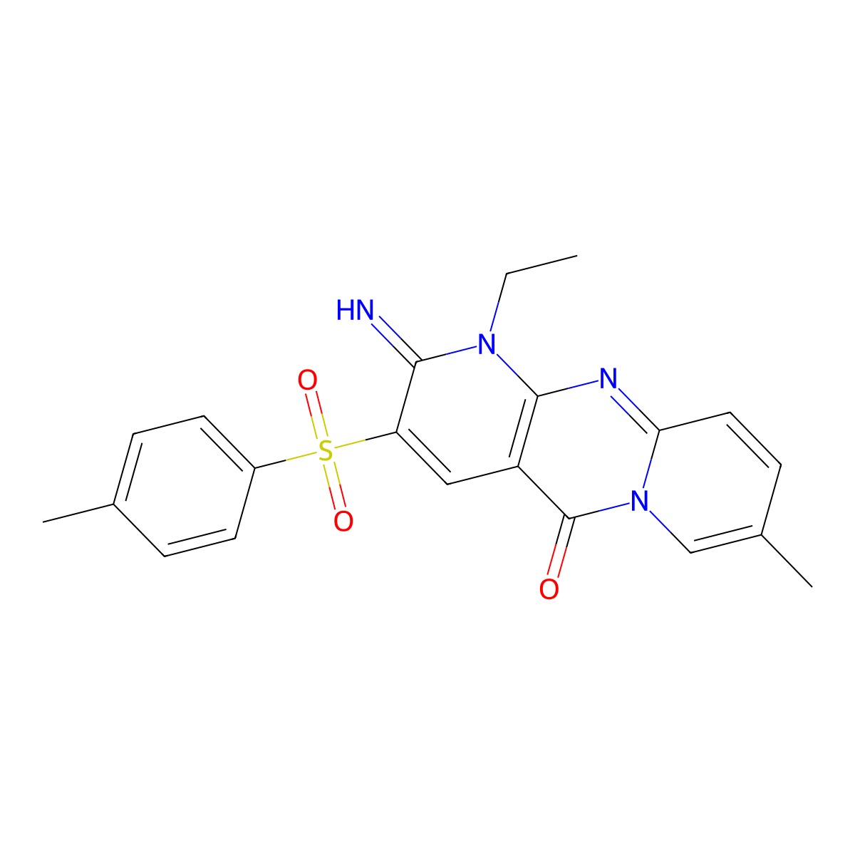 1-ethyl-2-imino-8-methyl-3-tosyl-1H-dipyrido[1,2-a:2',3'-d]pyrimidin-5(2H)-one molecular structure, CAS 606955-99-1
