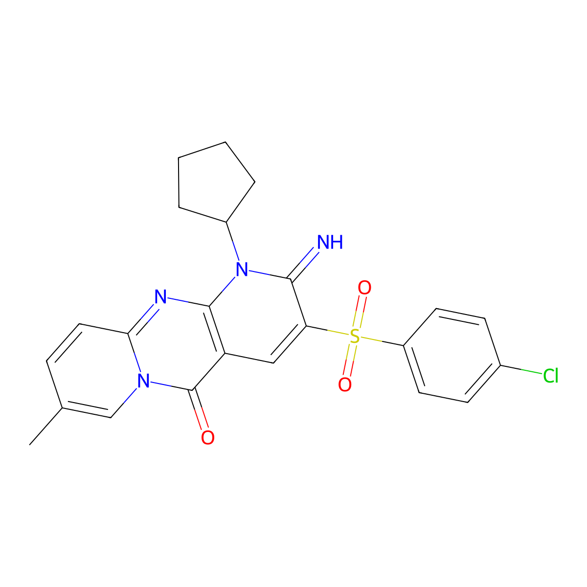 3-((4-Chlorophenyl)sulfonyl)-1-cyclopentyl-2-imino-8-methyl-1,2-dihydro-5H-dipyrido(1,2-A:2,3-D)pyrimidin-5-one molecular structure, CAS 606956-05-2