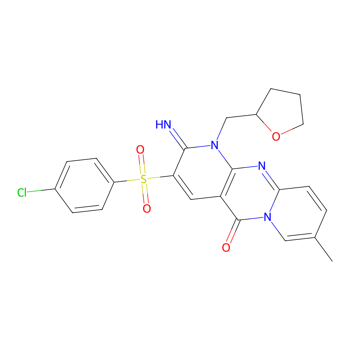 3-[(4-chlorophenyl)sulfonyl]-2-imino-8-methyl-1-(tetrahydro-2-furanylmethyl)-1,2-dihydro-5H-dipyrido[1,2-a:2,3-d]pyrimidin-5-one molecular structure, CAS 606956-61-0