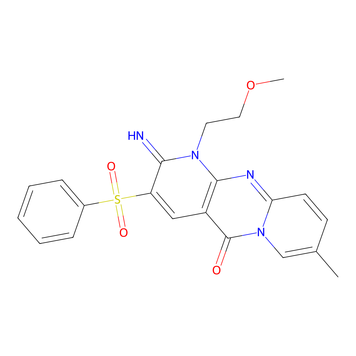 2-imino-1-(2-methoxyethyl)-8-methyl-3-(phenylsulfonyl)-1H-dipyrido[1,2-a:2',3'-d]pyrimidin-5(2H)-one molecular structure, CAS 606956-66-5