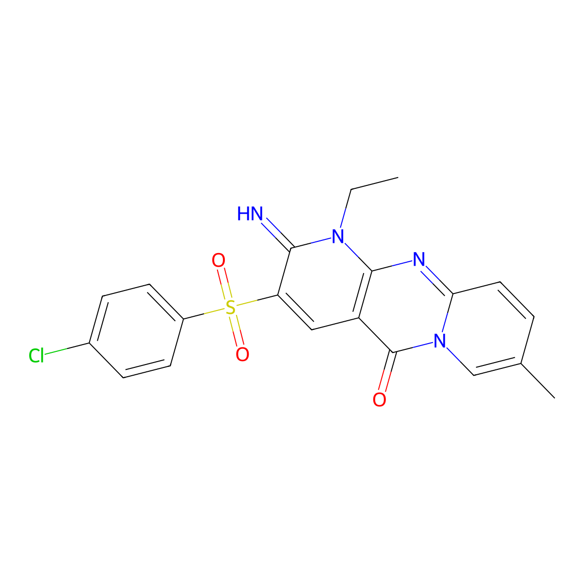 3-((4-chlorophenyl)sulfonyl)-1-ethyl-2-imino-8-methyl-1H-dipyrido[1,2-a:2',3'-d]pyrimidin-5(2H)-one molecular structure, CAS 606957-05-5