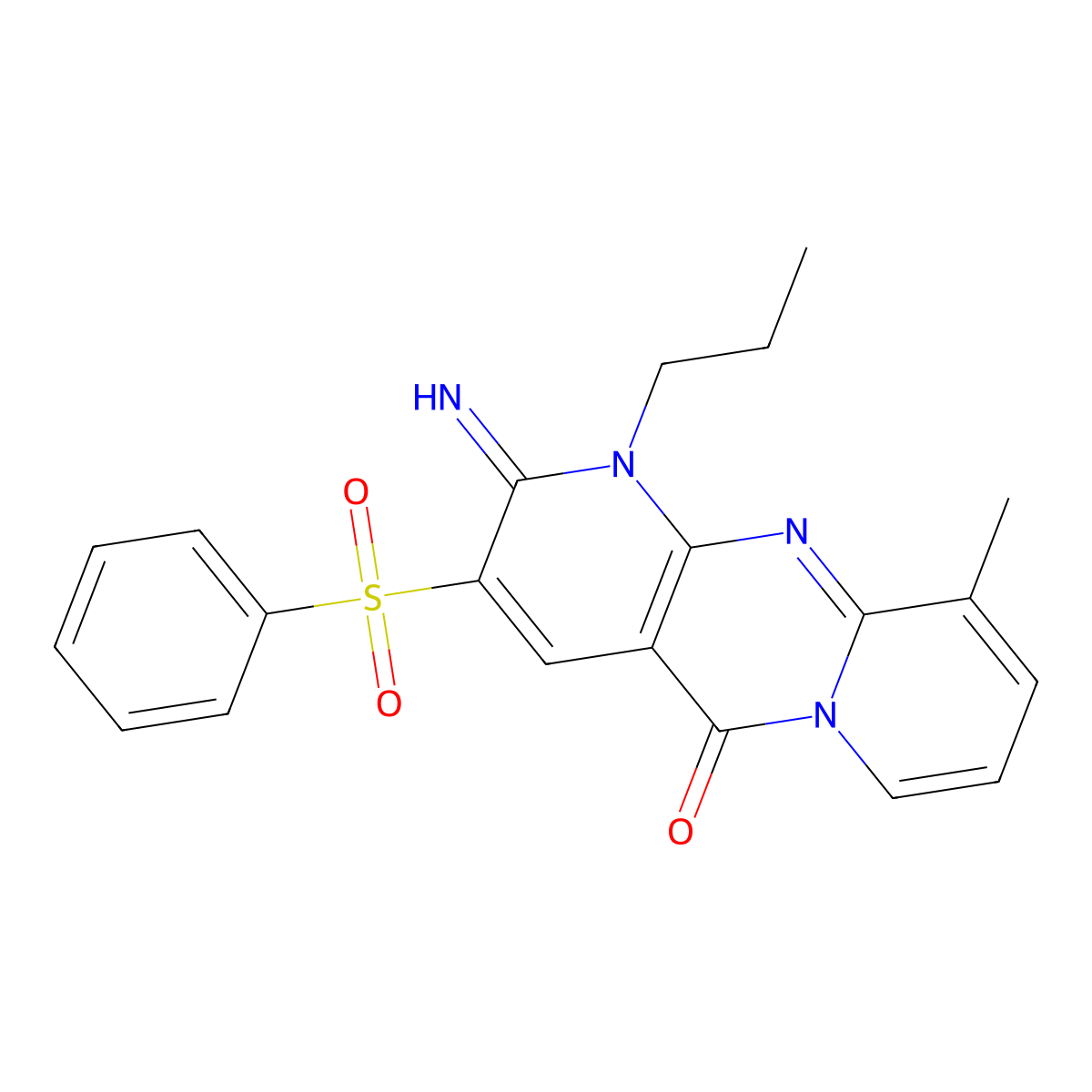 2-Imino-10-methyl-3-(phenylsulfonyl)-1-propyl-1,2-dihydro-5H-dipyrido[1,2-A:2,3-D]pyrimidin-5-one molecular structure, CAS 606957-68-0