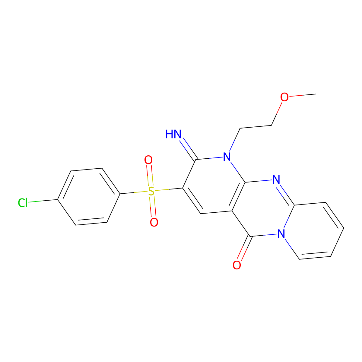 3-[(4-chlorophenyl)sulfonyl]-2-imino-1-(2-methoxyethyl)-1,2-dihydro-5H-dipyrido[1,2-a:2',3'-d]pyrimidin-5-one molecular structure, CAS 606957-98-6