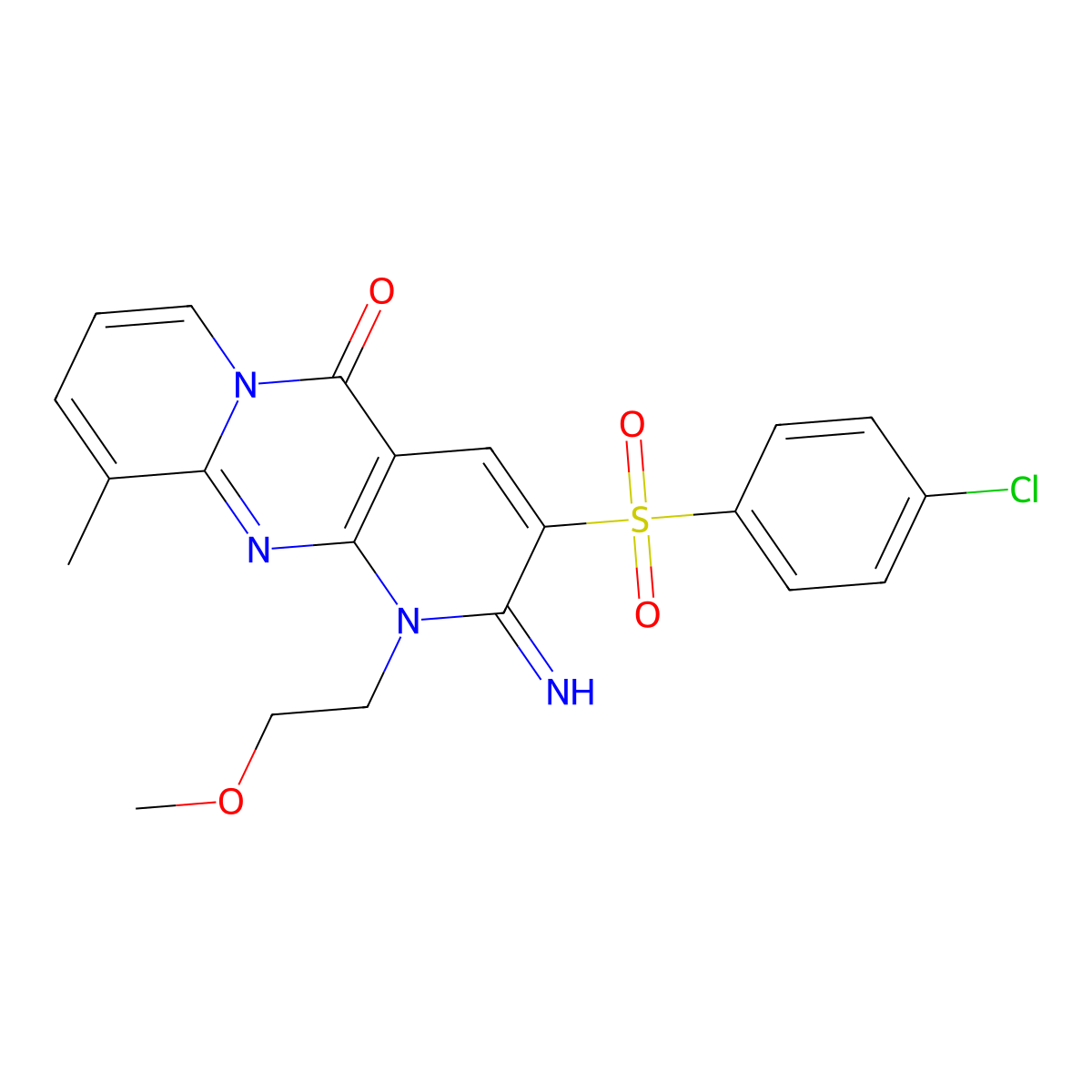 3-((4-Chlorophenyl)sulfonyl)-2-imino-1-(2-methoxyethyl)-10-methyl-1,2-dihydro-5H-dipyrido(1,2-A:2,3-D)pyrimidin-5-one molecular structure, CAS 606958-26-3