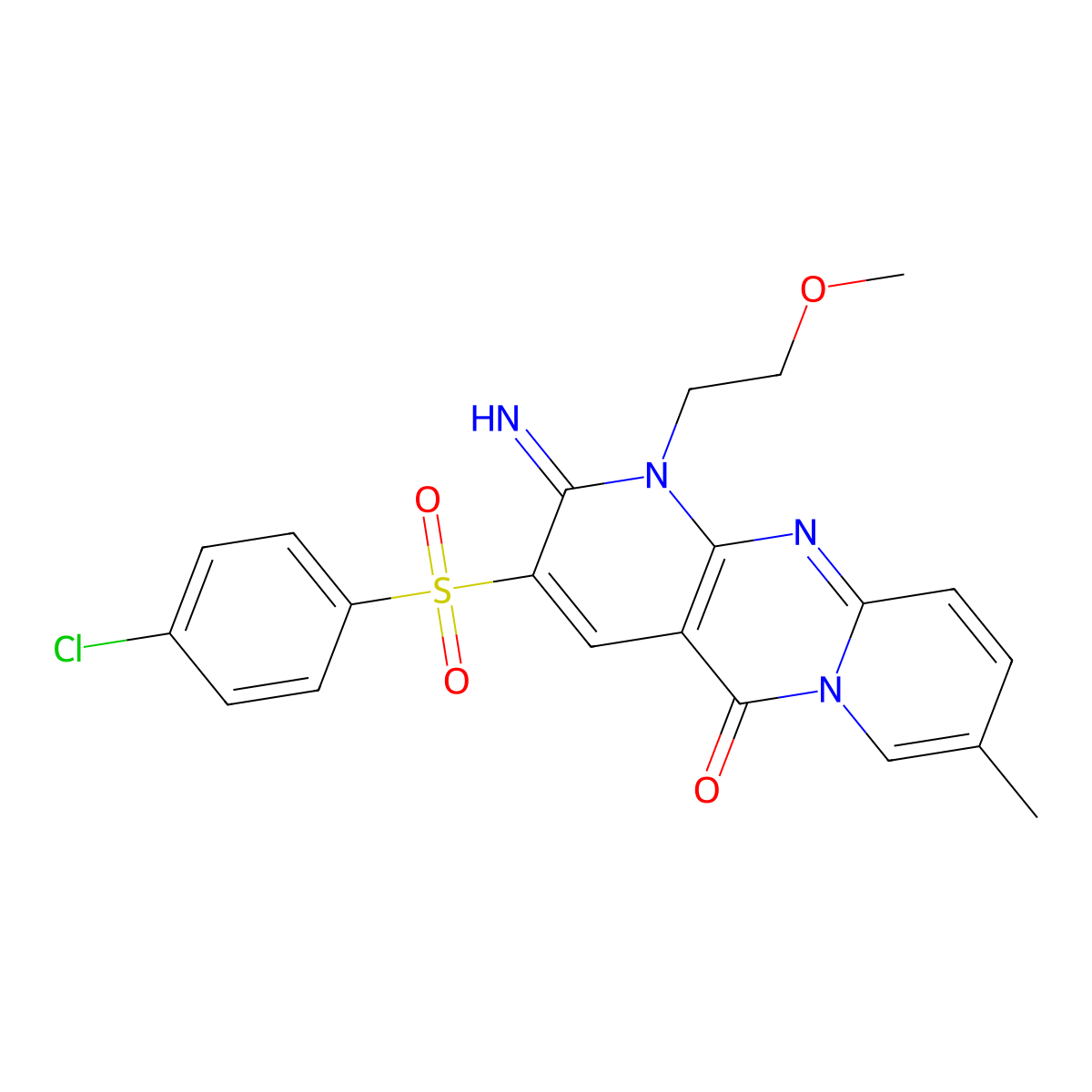 3-[(4-Chlorophenyl)sulfonyl]-2-imino-1-(2-methoxyethyl)-8-methyl-1,6-dihydropy ridino[1,2-a]pyridino[2,3-d]pyrimidin-5-one molecular structure, CAS 606958-52-5