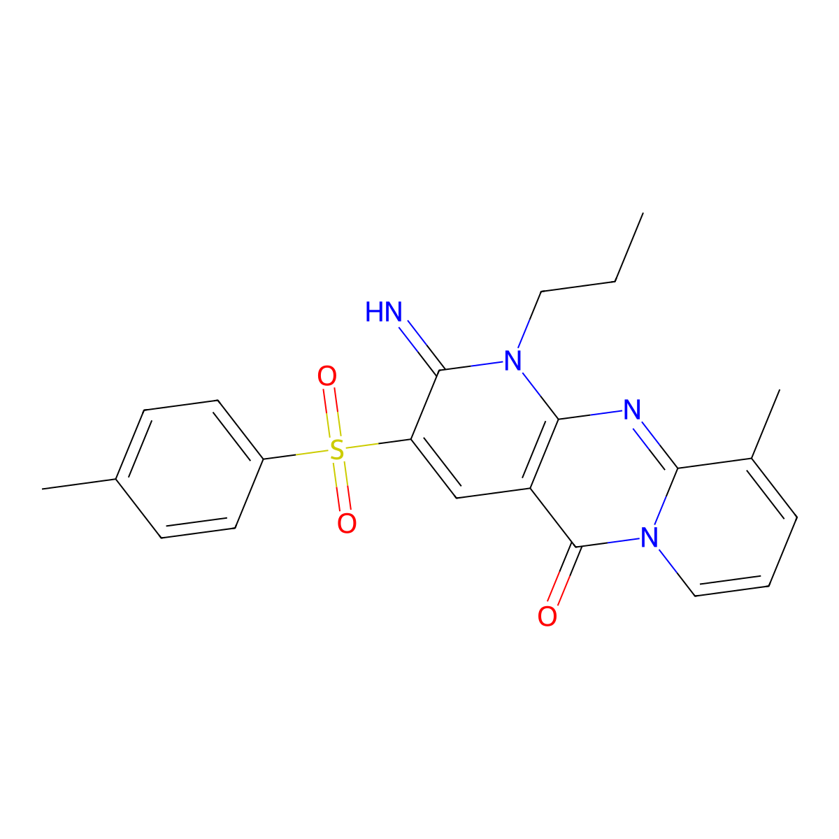 2-Imino-10-methyl-3-((4-methylphenyl)sulfonyl)-1-propyl-1,2-dihydro-5H-dipyrido(1,2-A:2,3-D)pyrimidin-5-one molecular structure, CAS 606958-77-4
