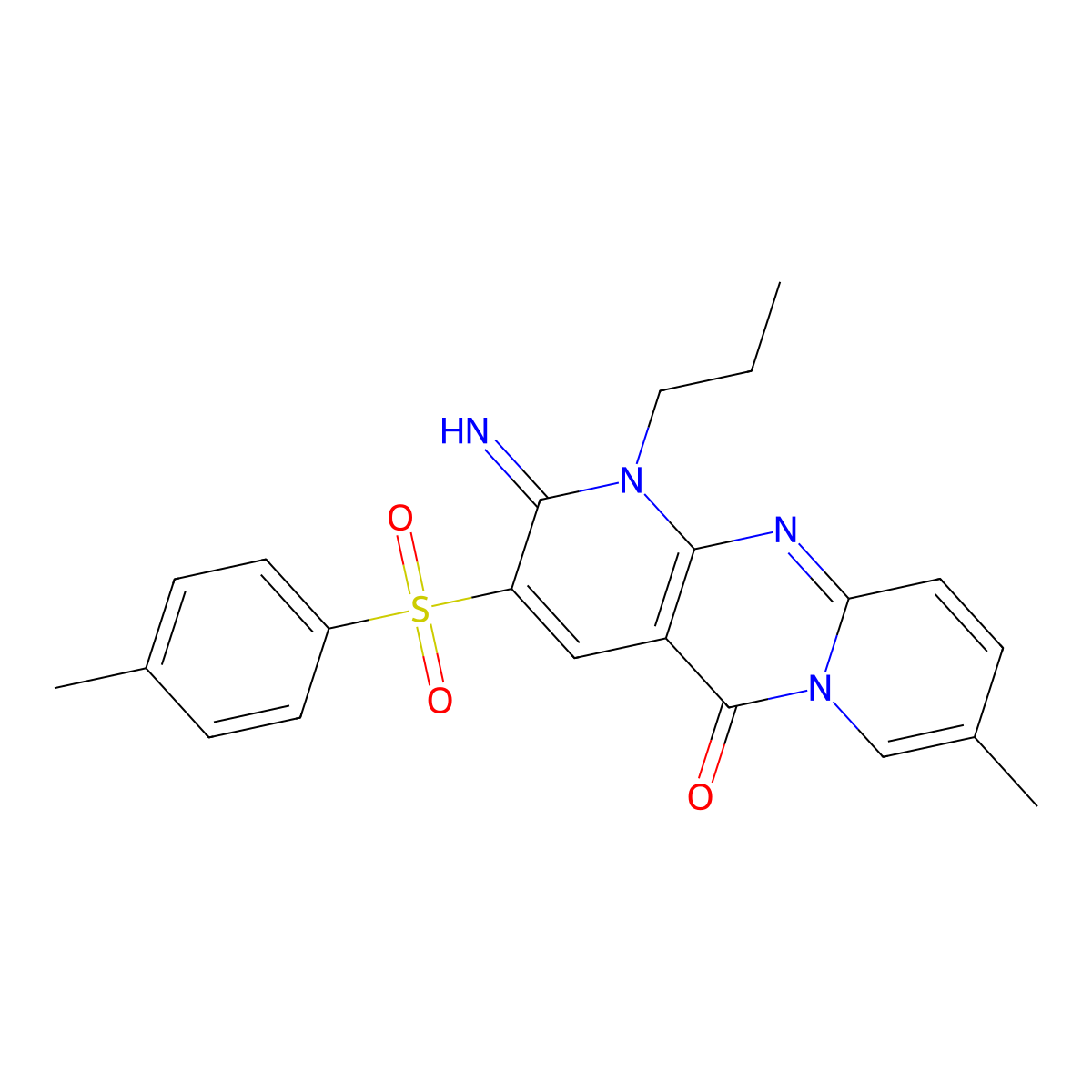 2-imino-8-methyl-1-propyl-3-tosyl-1H-dipyrido[1,2-a:2',3'-d]pyrimidin-5(2H)-one molecular structure, CAS 606959-07-3