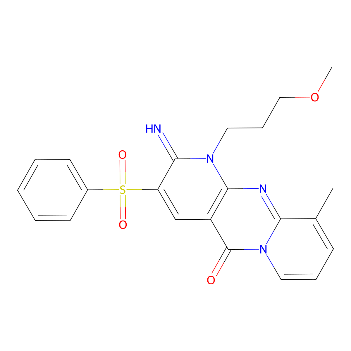 5-(Benzenesulfonyl)-6-imino-7-(3-methoxypropyl)-11-methyl-1,7,9-triazatricyclo[8.4.0.0^{3,8}]tetradeca-3(8),4,9,11,13-pentaen-2-one molecular structure, CAS 606959-12-0