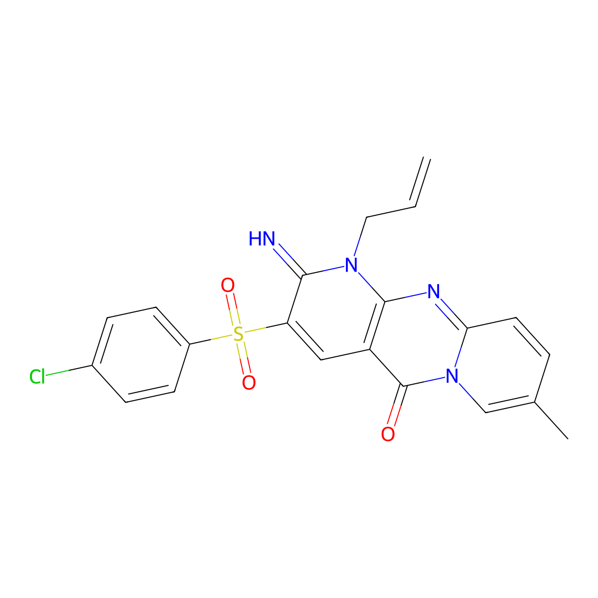 1-allyl-3-[(4-chlorophenyl)sulfonyl]-2-imino-8-methyl-1,2-dihydro-5H-dipyrido[1,2-a:2',3'-d]pyrimidin-5-one molecular structure, CAS 606959-31-3
