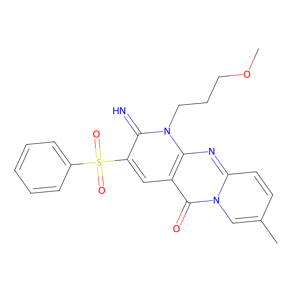 2-imino-1-(3-methoxypropyl)-8-methyl-3-(phenylsulfonyl)-1H-dipyrido[1,2-a:2',3'-d]pyrimidin-5(2H)-one molecular structure, CAS 606959-44-8