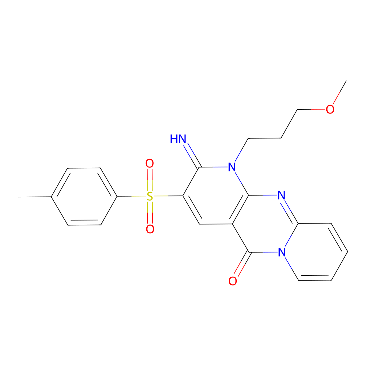 2-imino-1-(3-methoxypropyl)-3-[(4-methylphenyl)sulfonyl]-1,2-dihydro-5H-dipyrido[1,2-a:2,3-d]pyrimidin-5-one molecular structure, CAS 606959-76-6